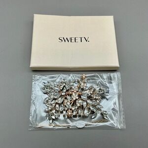 SWEETV Hair Comb Women Gold Tone Rhinestone Crystal Floral Bridal Wedding Access